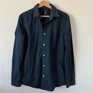 Men Polka Dot Navy Button-up Long Sleeve Shirt Top